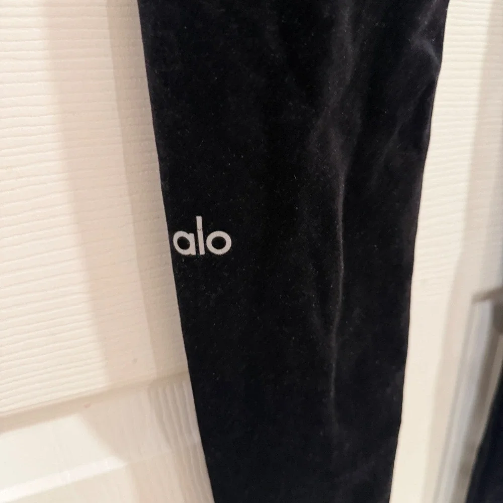 Alo Yoga Black High Waist Velvet Leggings Full Length Yoga Pants Size Small